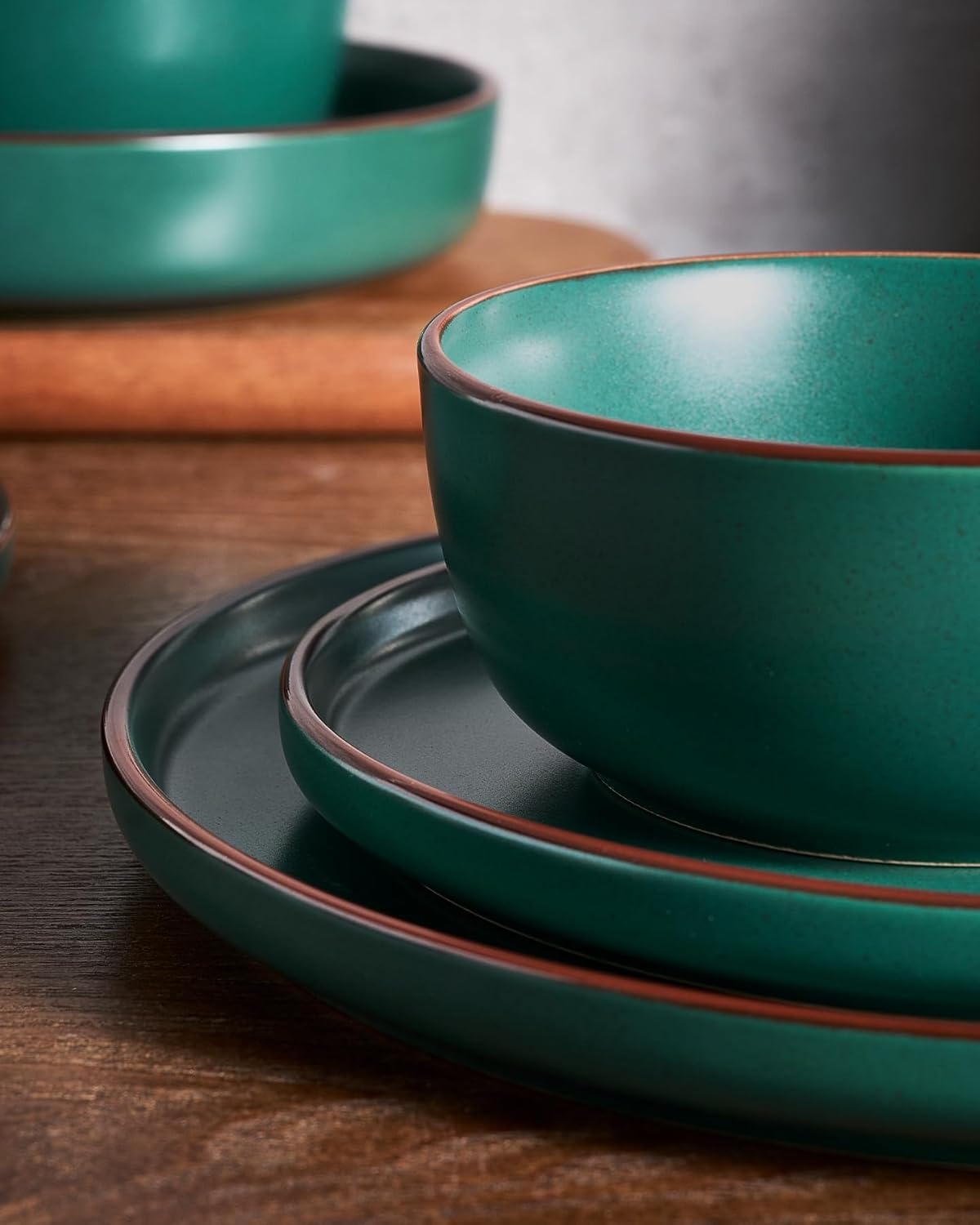 Speckled Artisan Finish Dark Grey Stoneware Dinnerware Set
