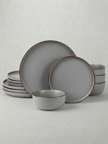 Speckled Artisan Finish Dark Grey Stoneware Dinnerware Set