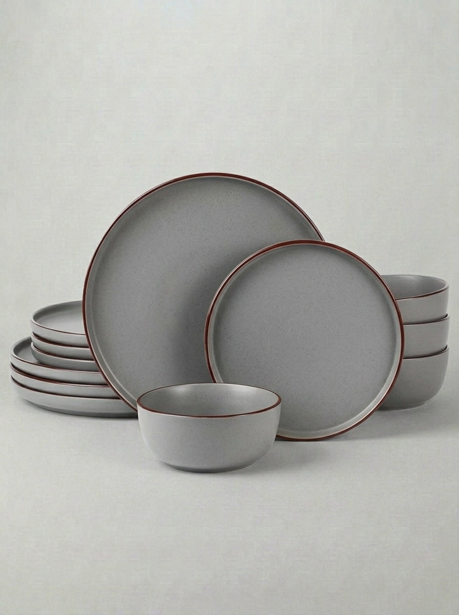 Speckled Artisan Finish Dark Grey Stoneware Dinnerware Set