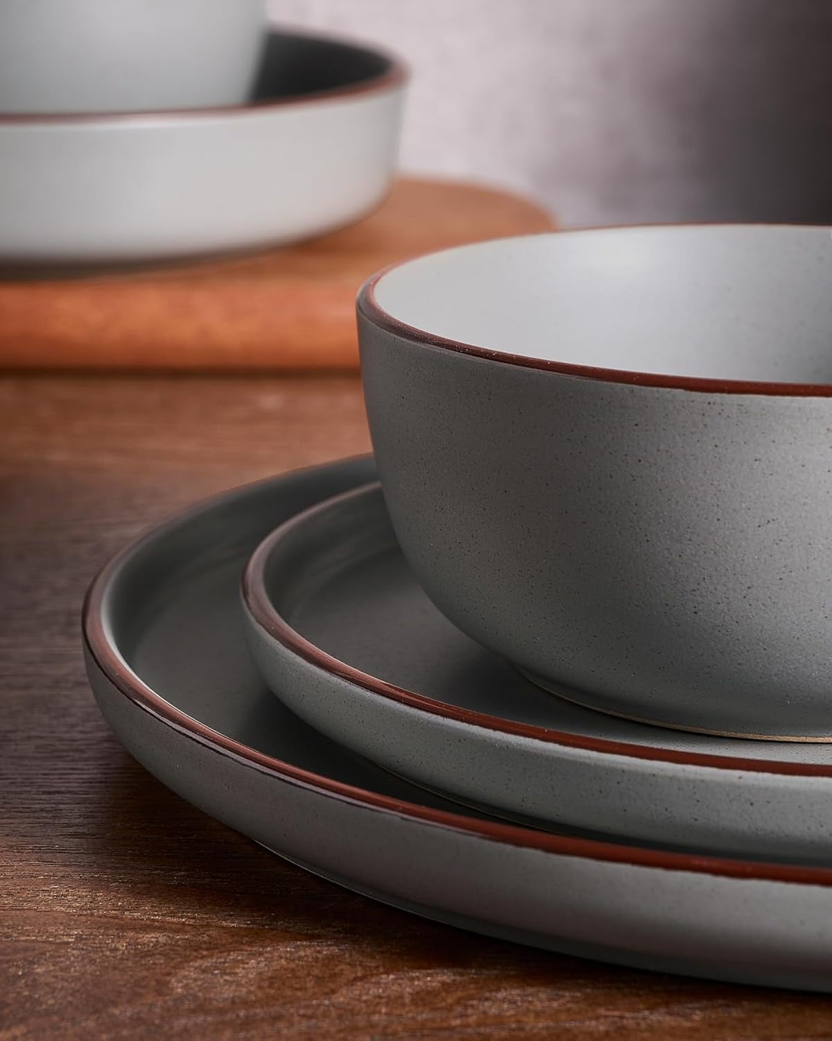 Speckled Artisan Finish Dark Grey Stoneware Dinnerware Set