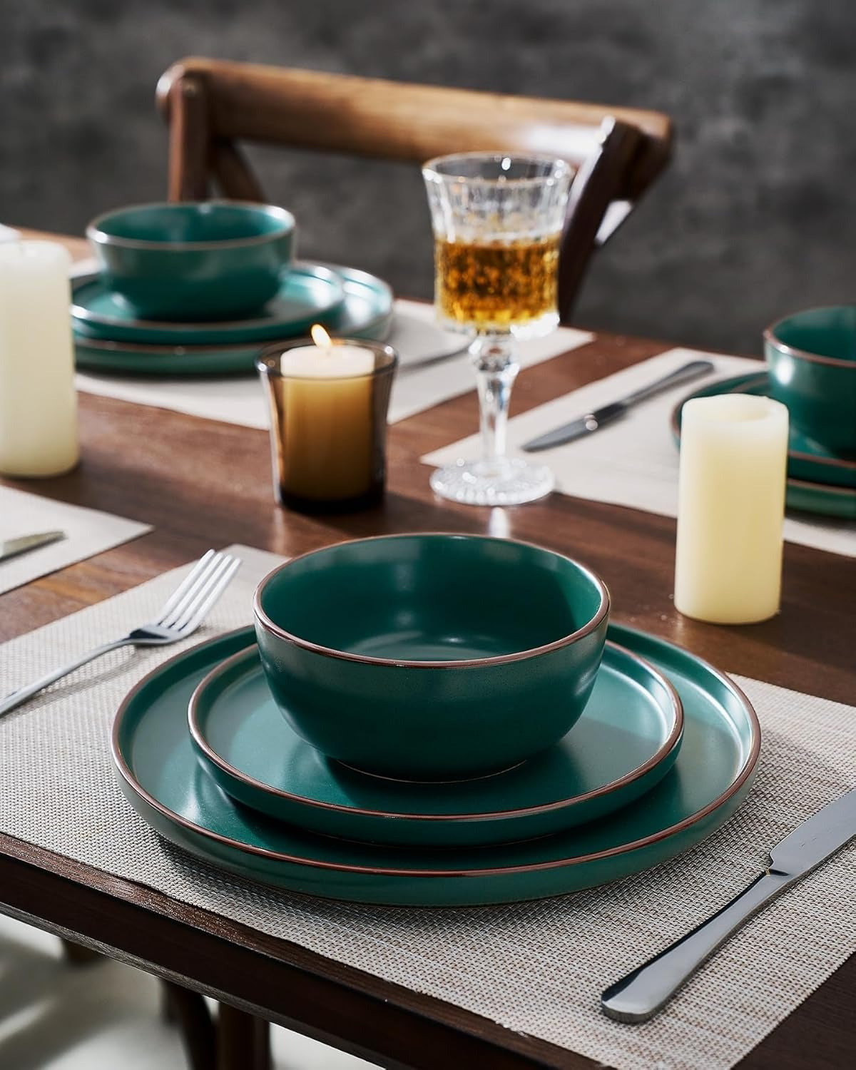 Speckled Artisan Finish Dark Grey Stoneware Dinnerware Set