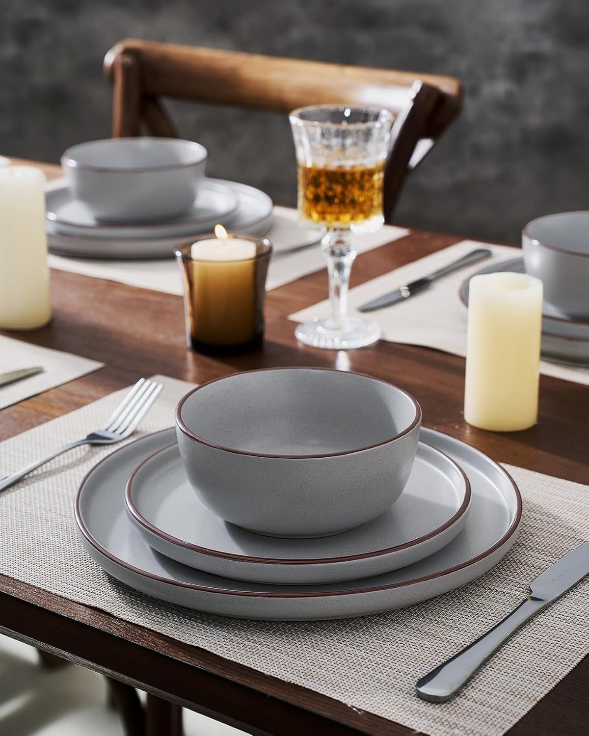 Speckled Artisan Finish Dark Grey Stoneware Dinnerware Set