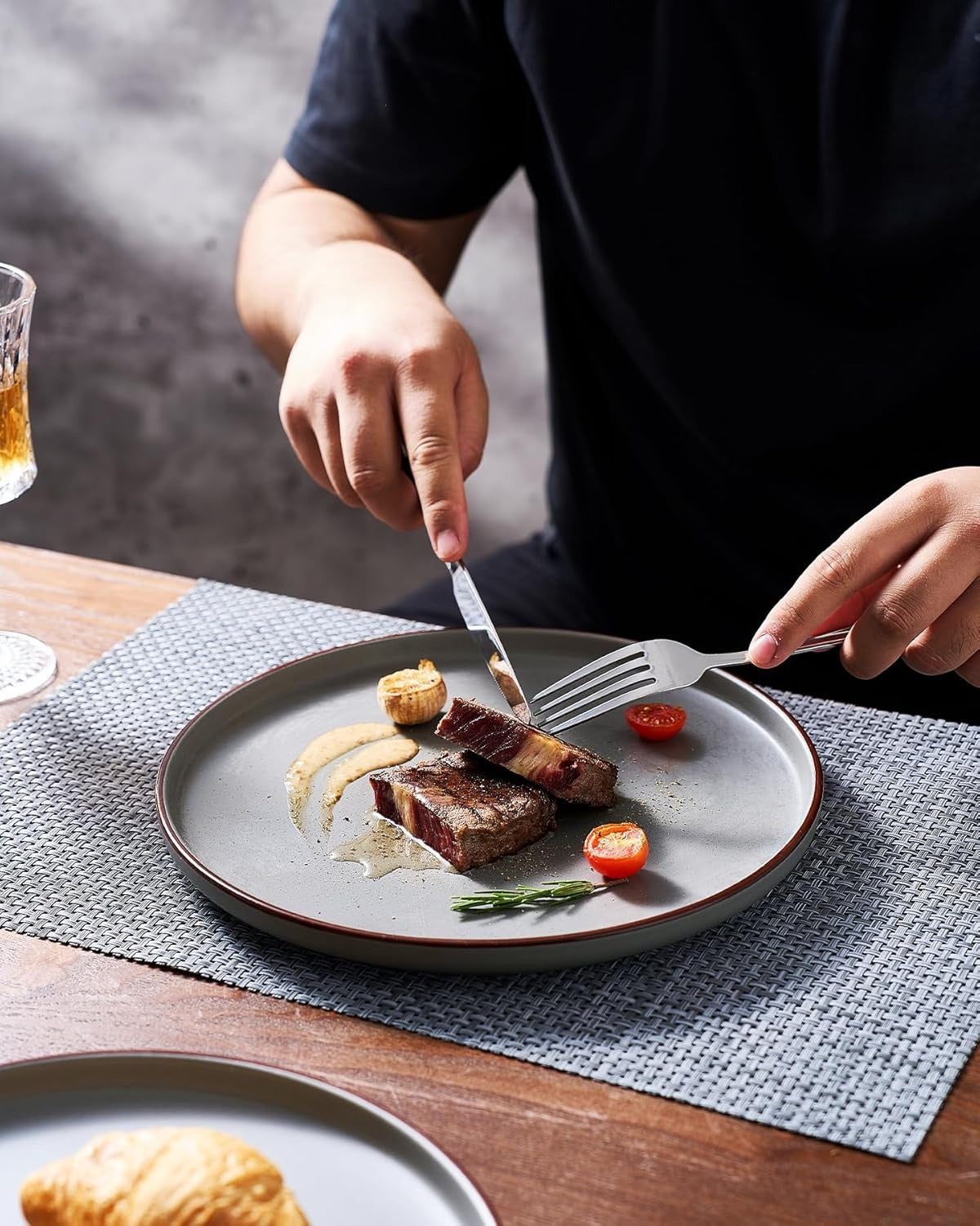 Speckled Artisan Finish Dark Grey Stoneware Dinnerware Set