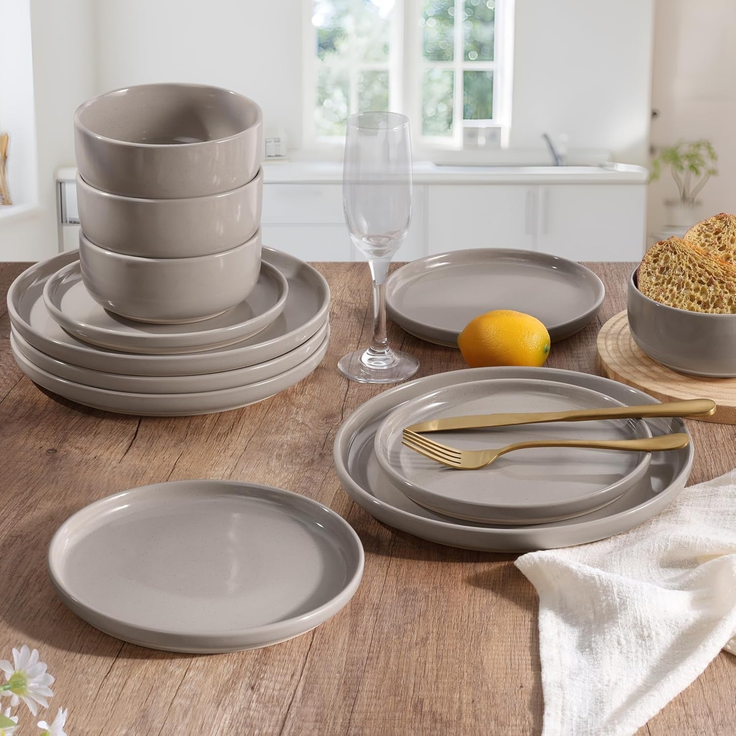 Handcrafted Speckled Cream Stoneware Dinnerware Set