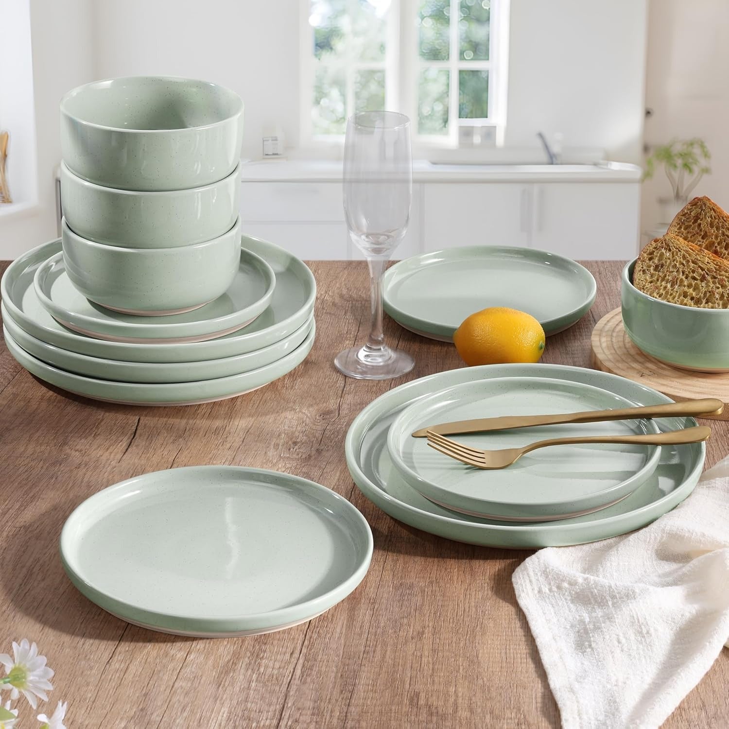 Handcrafted Speckled Cream Stoneware Dinnerware Set