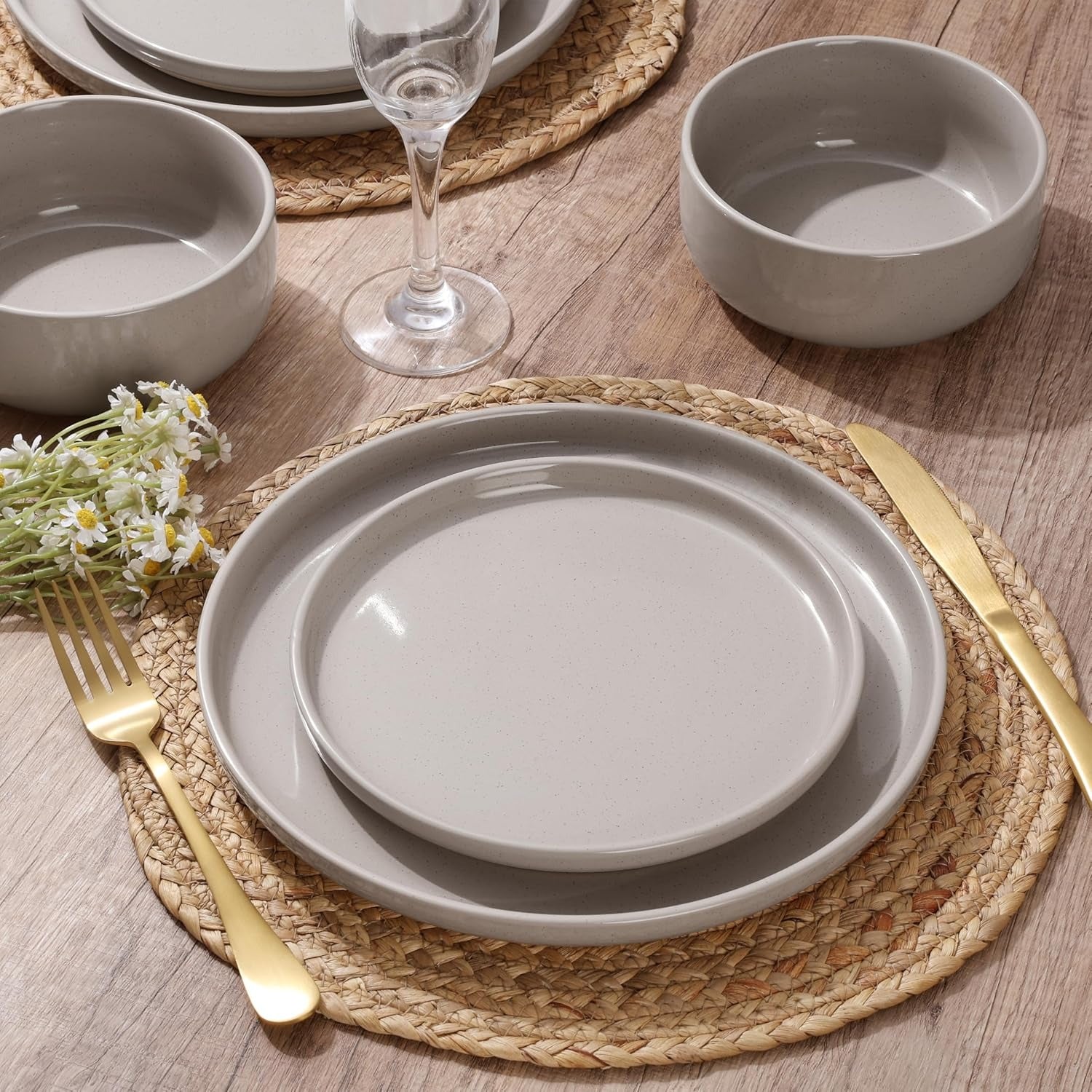 Handcrafted Speckled Cream Stoneware Dinnerware Set