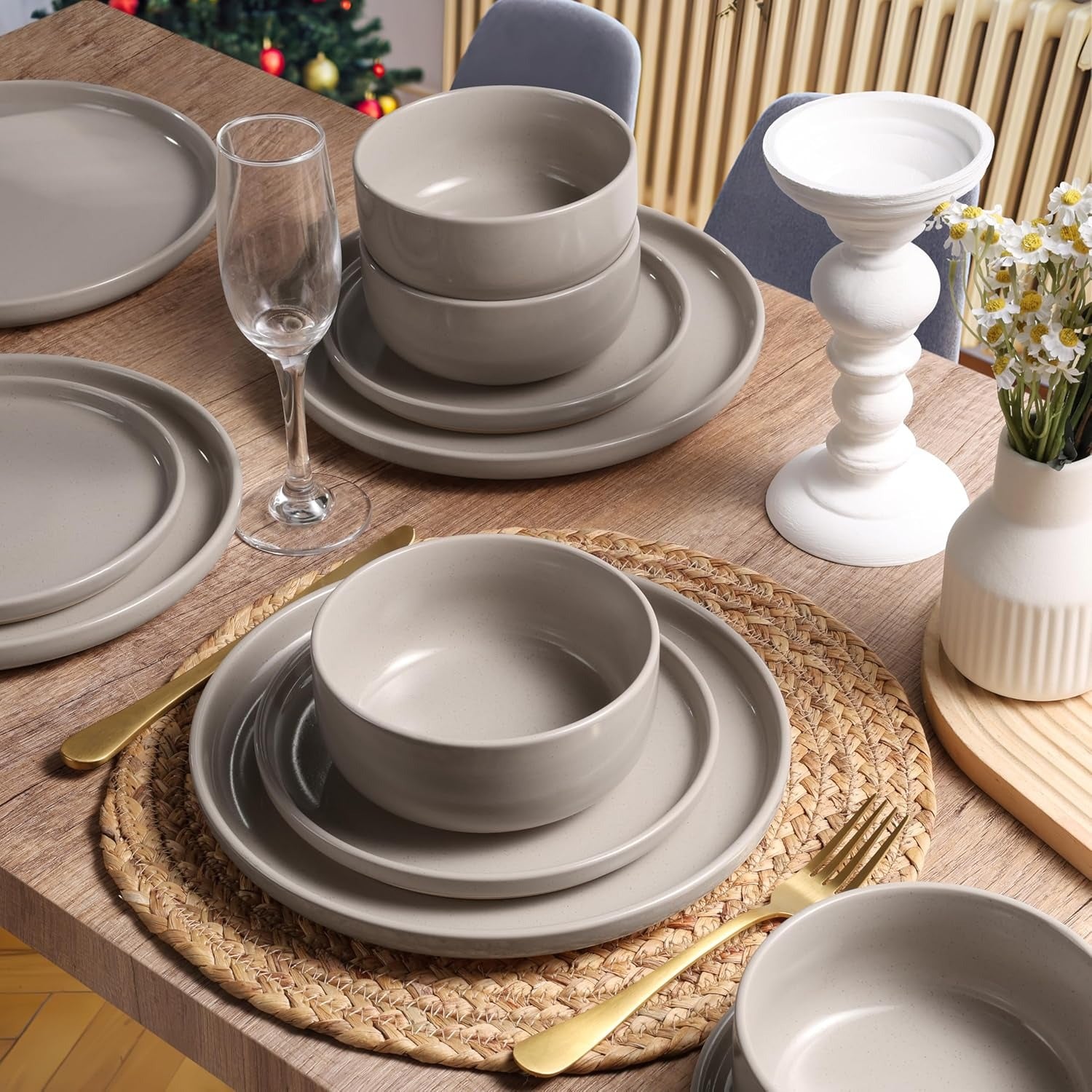 Handcrafted Speckled Cream Stoneware Dinnerware Set