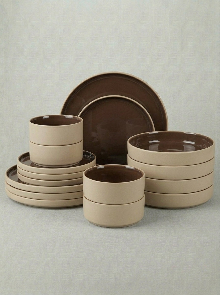Mocha Brown Reactive Glaze Stoneware Dinnerware Set