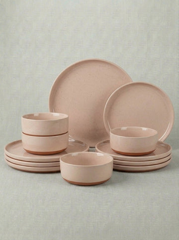 Modern Speckled Finish Brown Stoneware Dinnerware Set