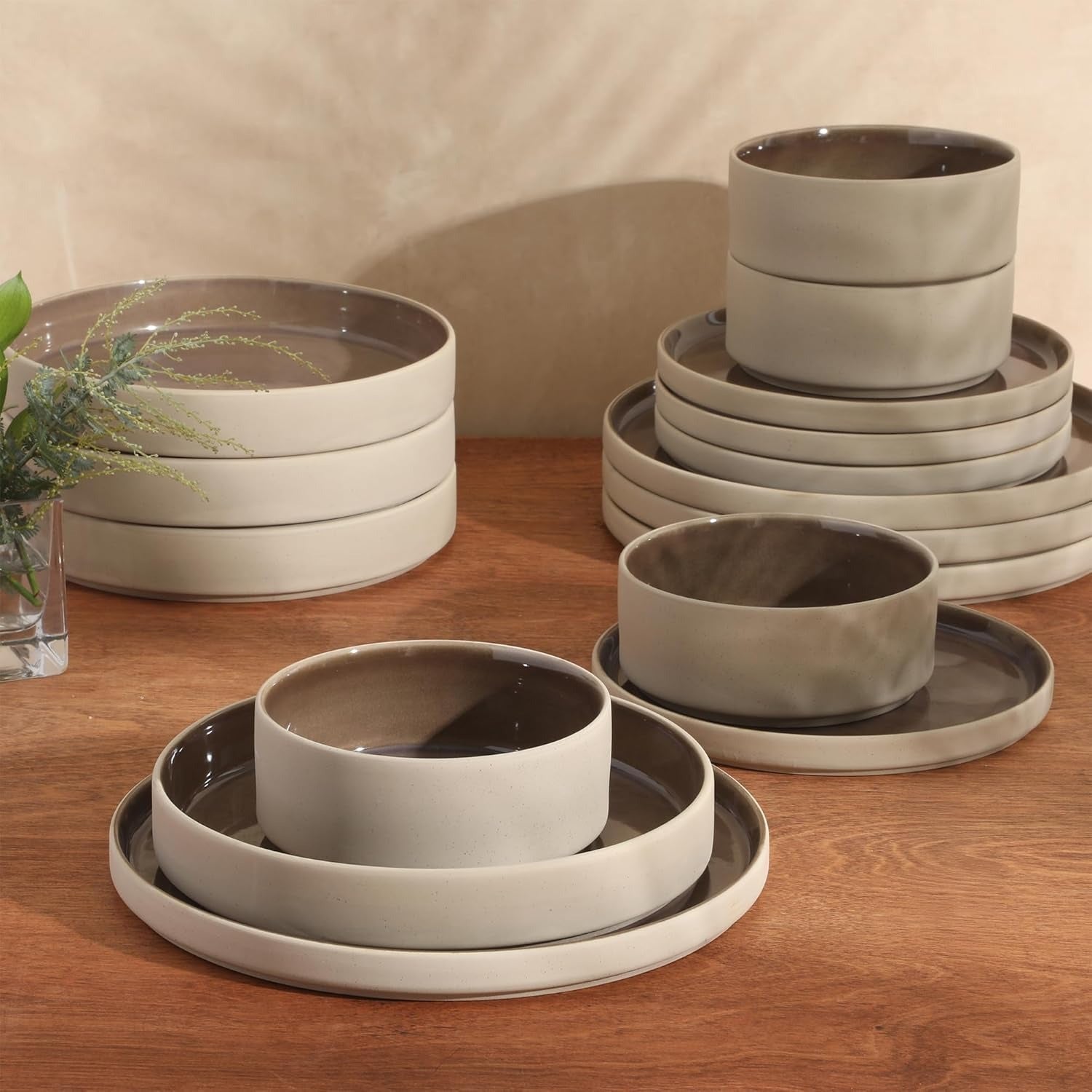 Mocha Brown Reactive Glaze Stoneware Dinnerware Set