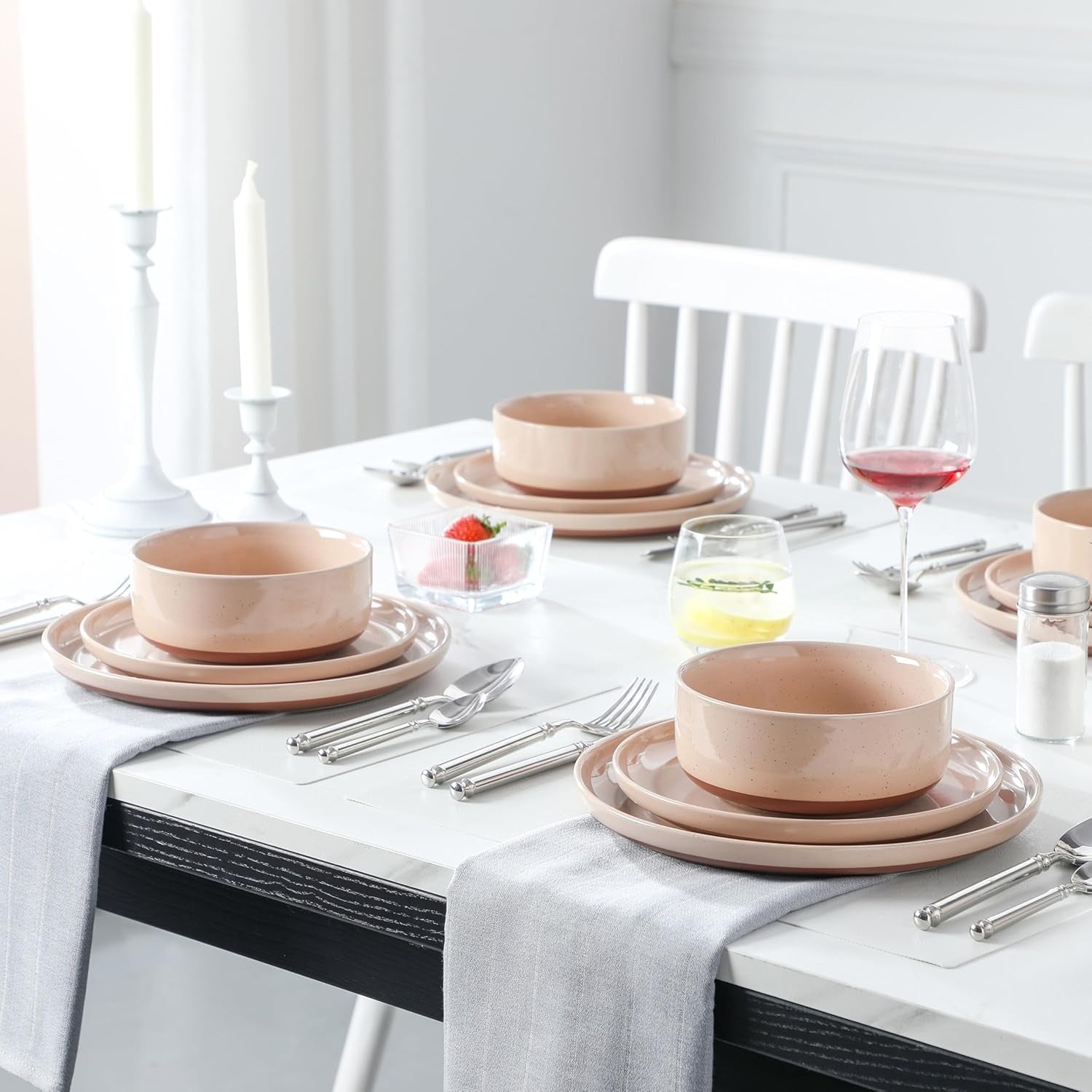 Modern Speckled Finish Brown Stoneware Dinnerware Set