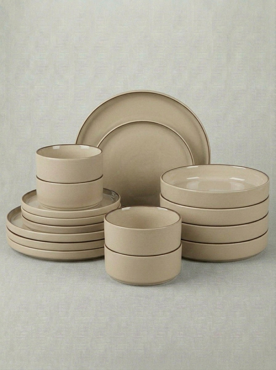 Mocha Brown Reactive Glaze Stoneware Dinnerware Set