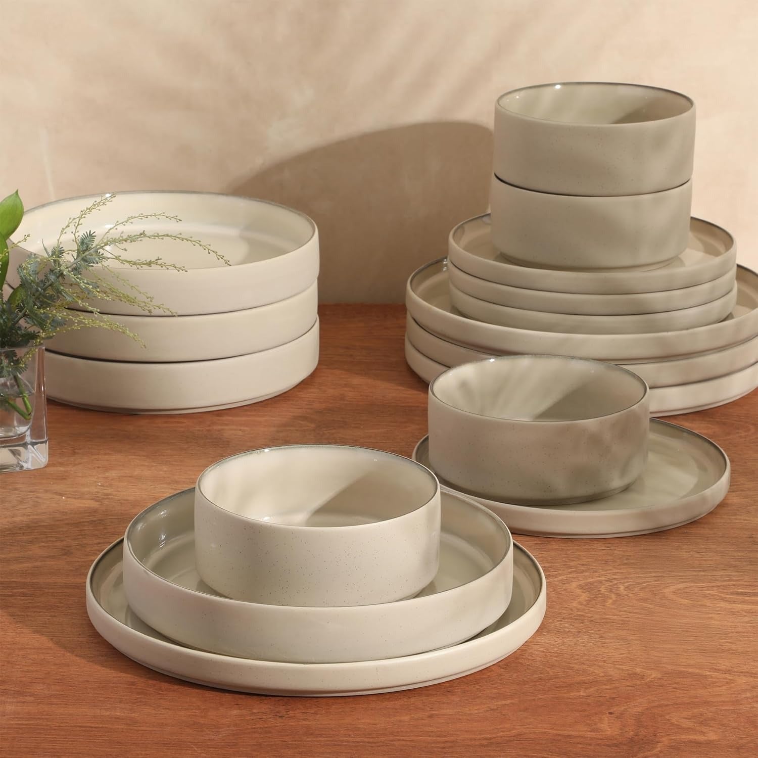 Mocha Brown Reactive Glaze Stoneware Dinnerware Set