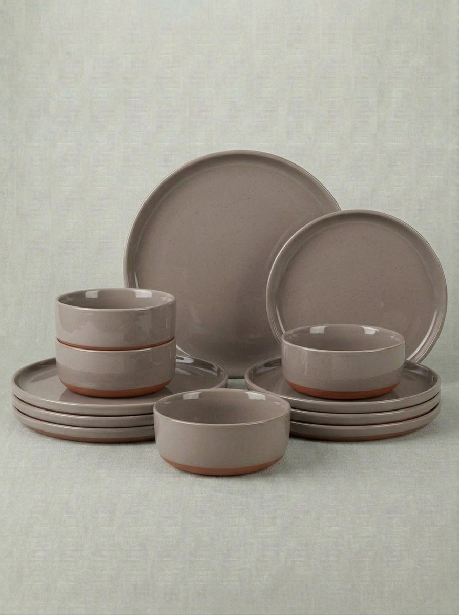 Modern Speckled Finish Brown Stoneware Dinnerware Set