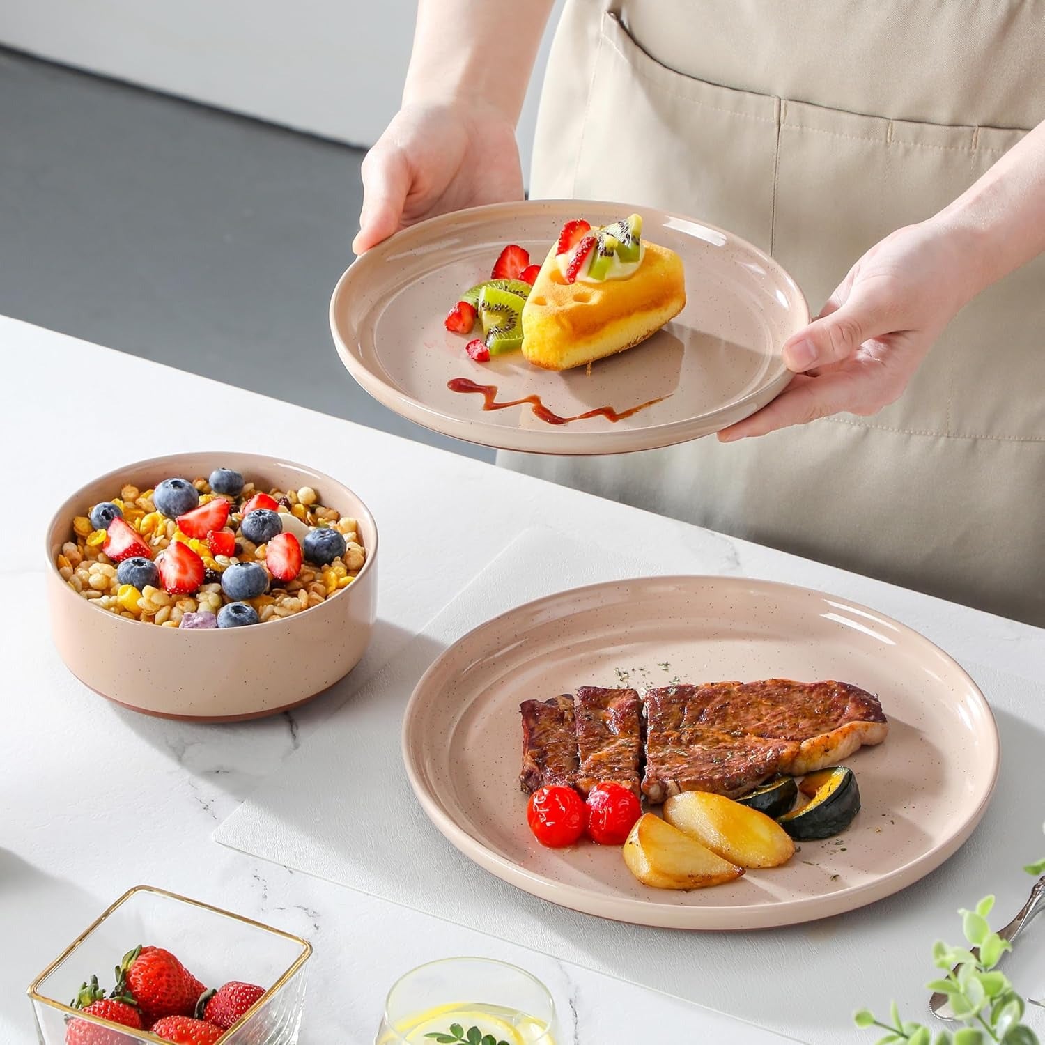 Modern Speckled Finish Brown Stoneware Dinnerware Set