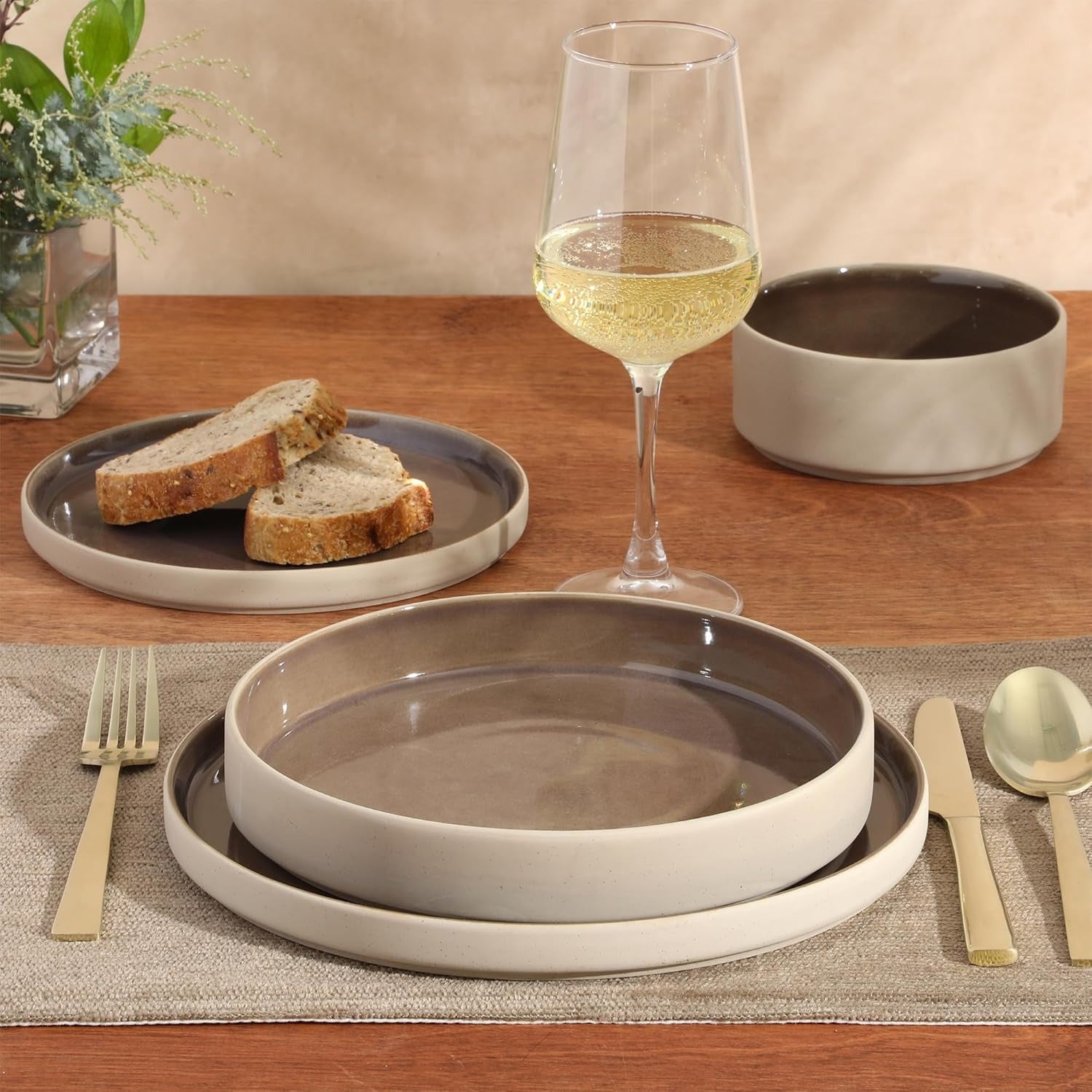 Mocha Brown Reactive Glaze Stoneware Dinnerware Set