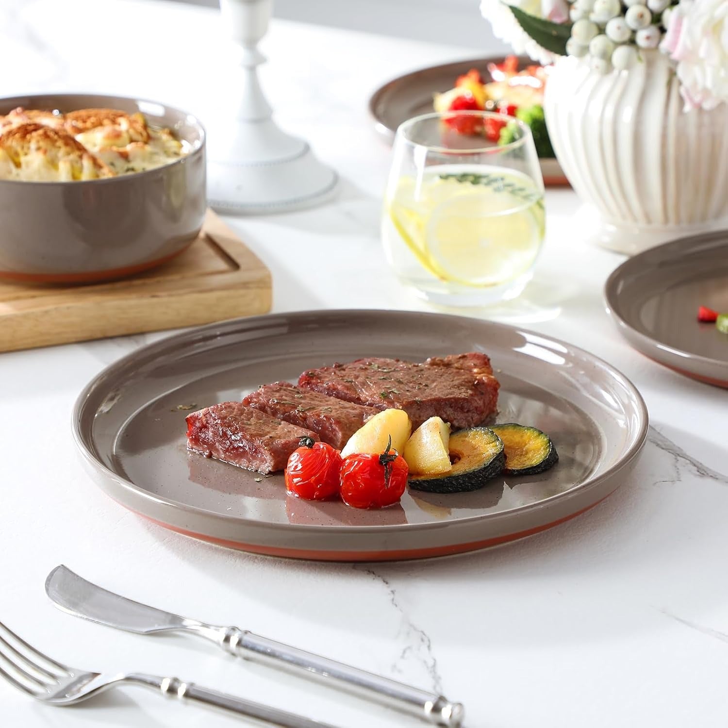 Modern Speckled Finish Brown Stoneware Dinnerware Set