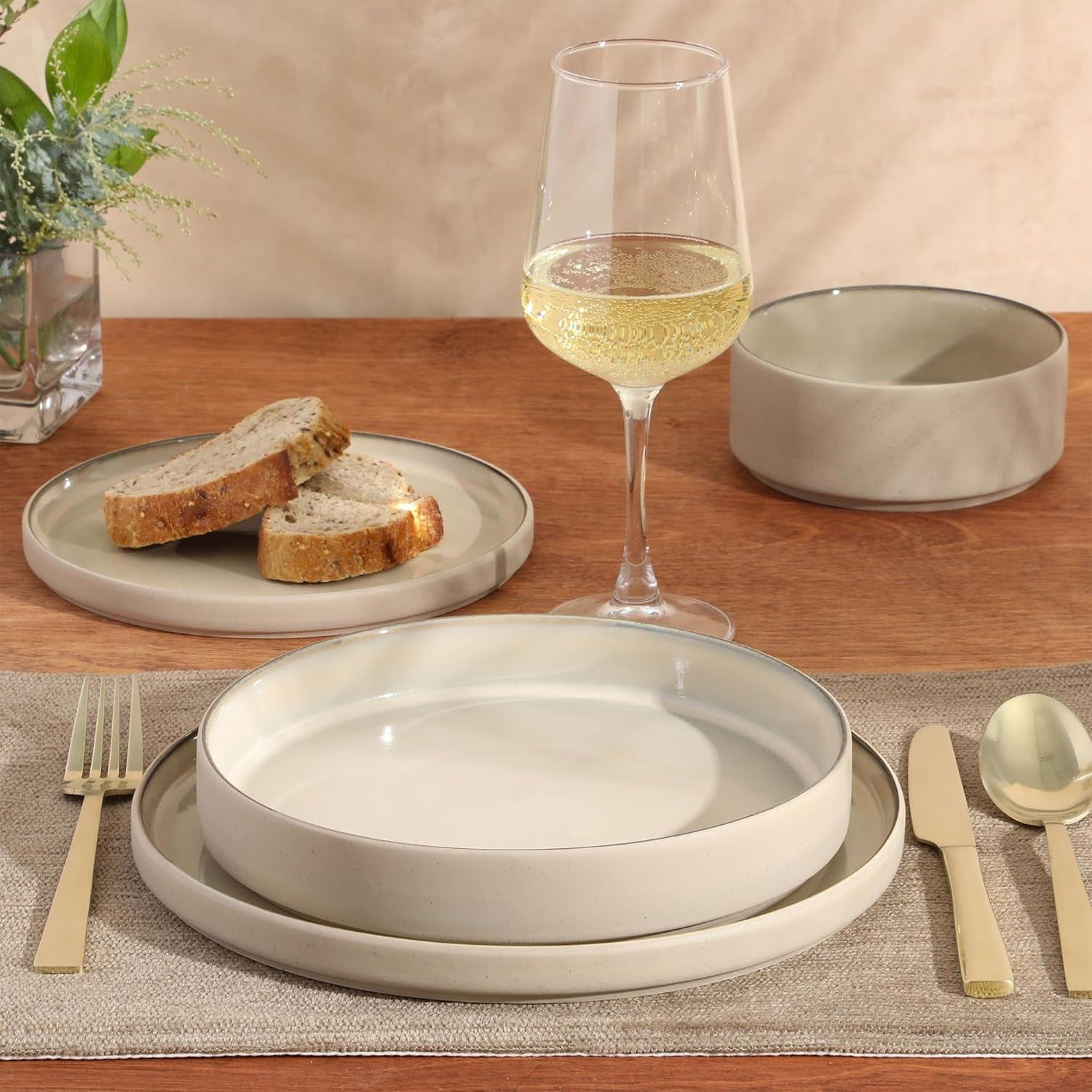 Mocha Brown Reactive Glaze Stoneware Dinnerware Set