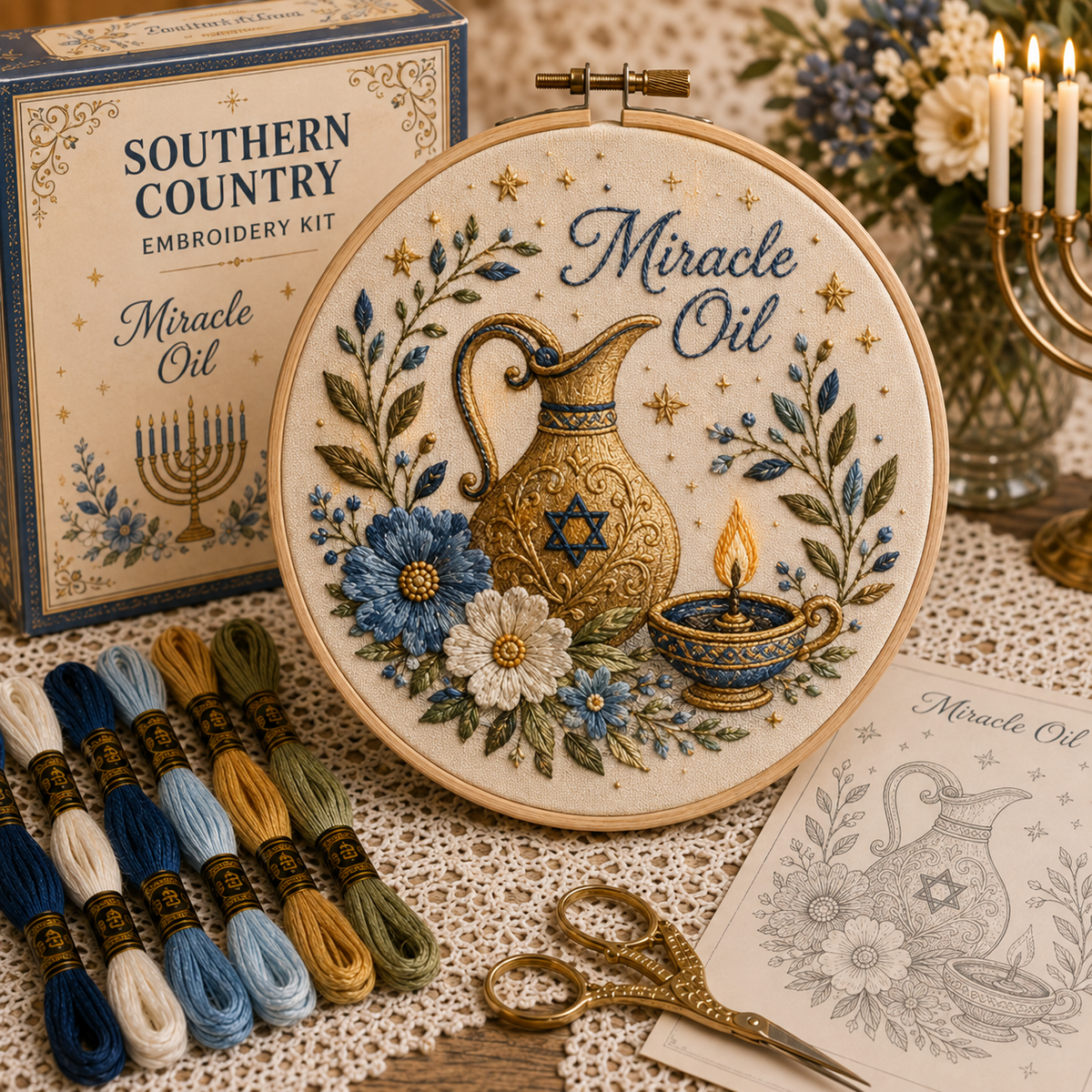Hanukkah DIY Embroidery Kit – Beautiful Festival of Lights Designs