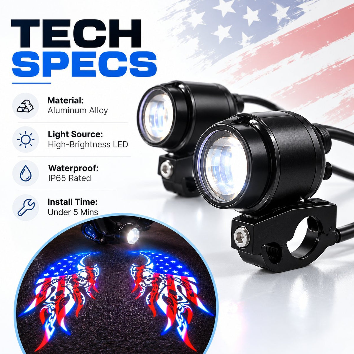 Upgrade Your Night Ride: Ground Projection Light with Skull Wing Design