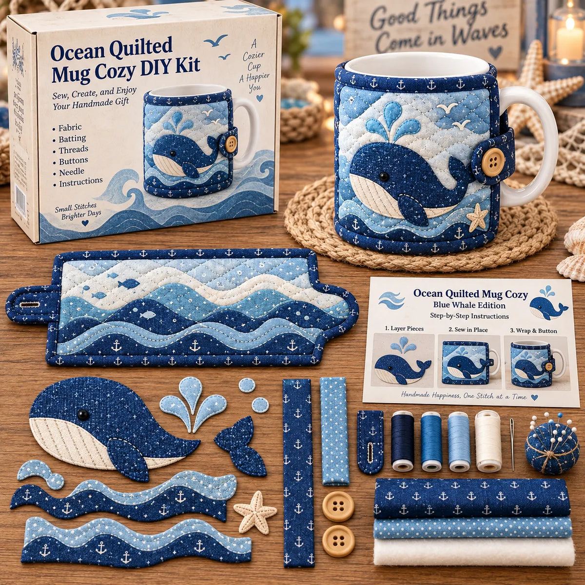 Ocean Jellyfish Quilted Mug Cozy DIY Kit
