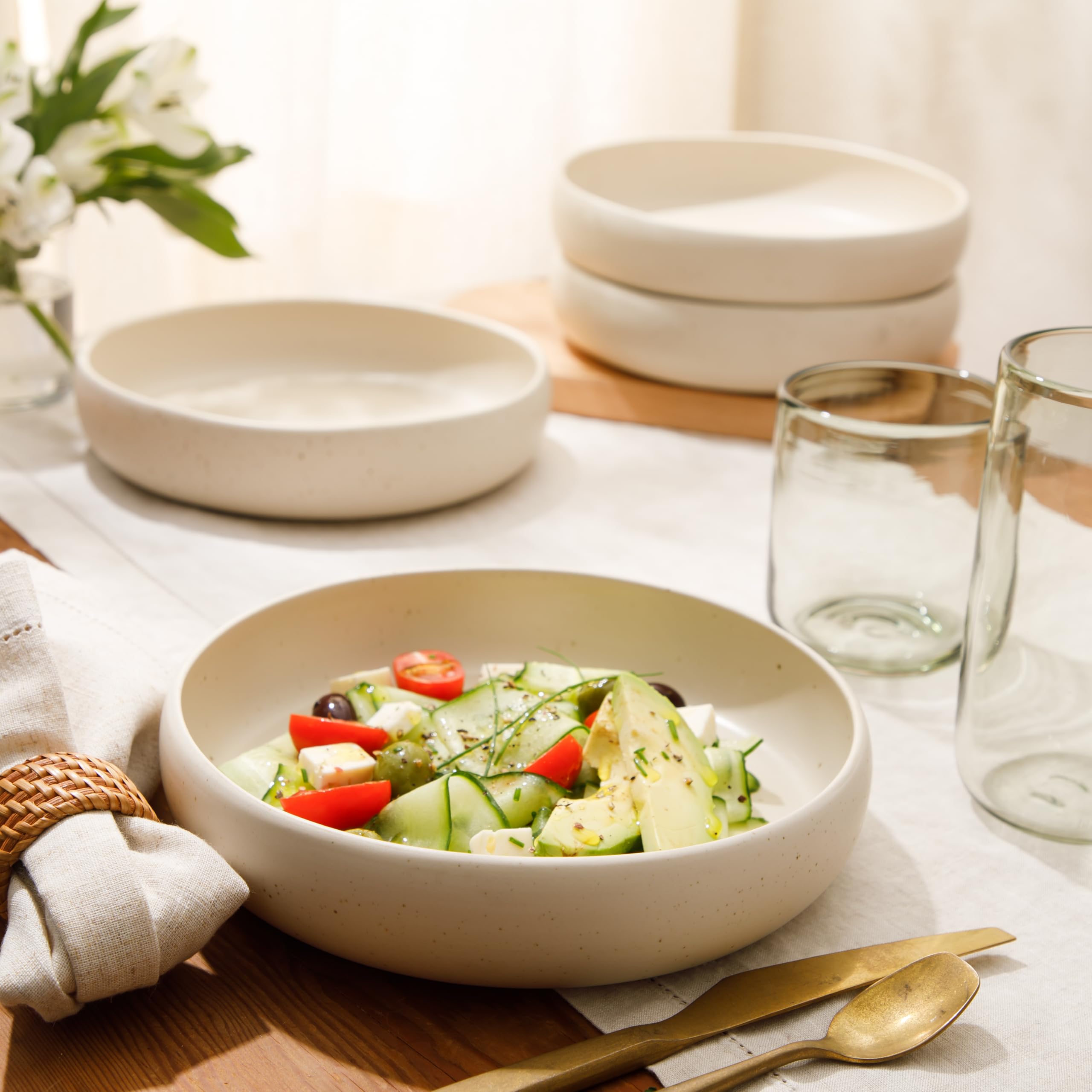 4-Piece Meal & Pasta Bowl Set – Sea Salt White Stoneware