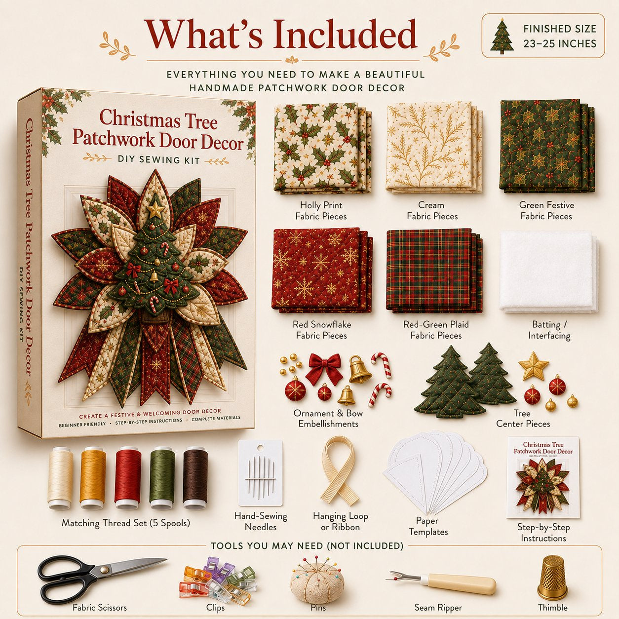 Festive Quilted Christmas Door Hanging DIY Sewing Kit