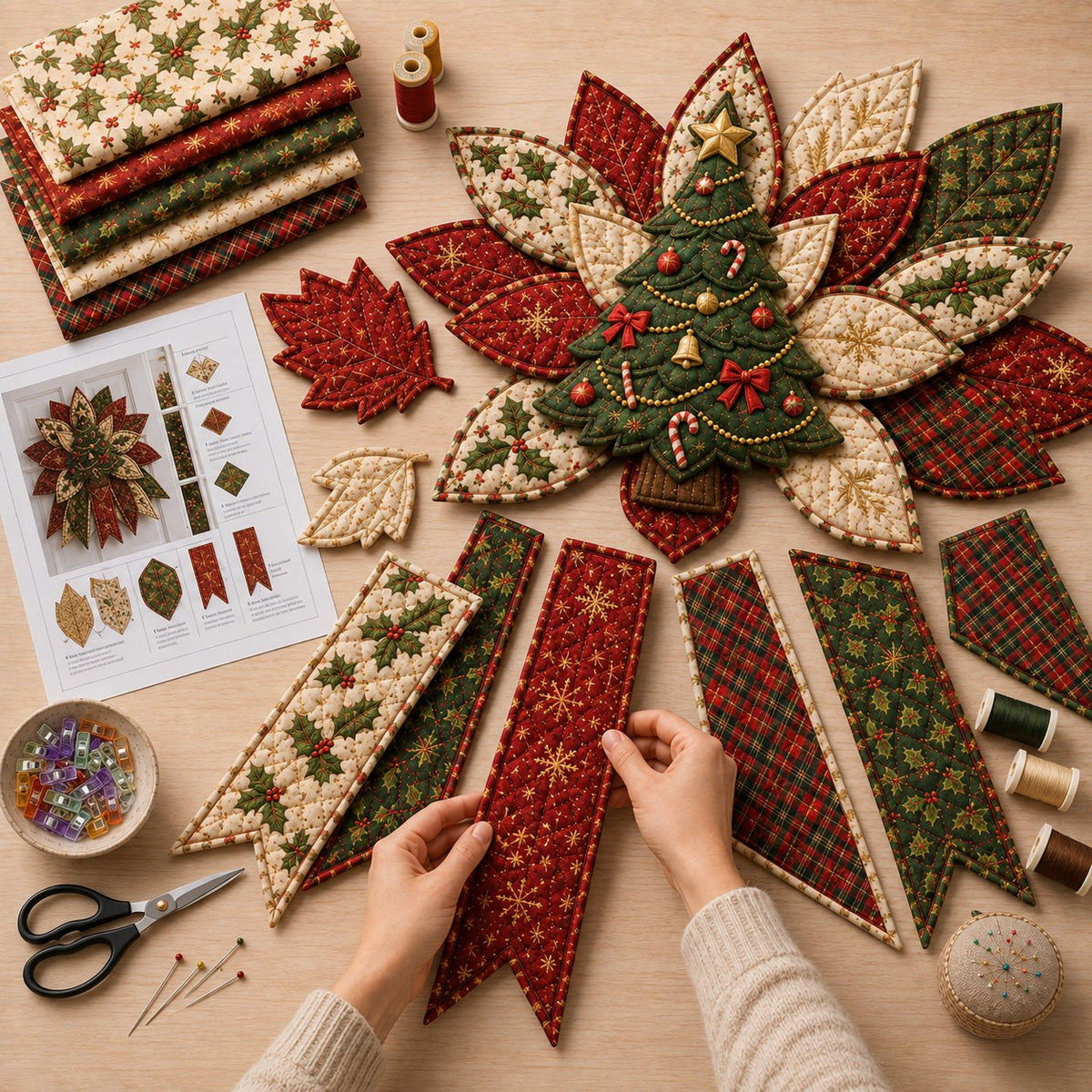 Festive Quilted Christmas Door Hanging DIY Sewing Kit
