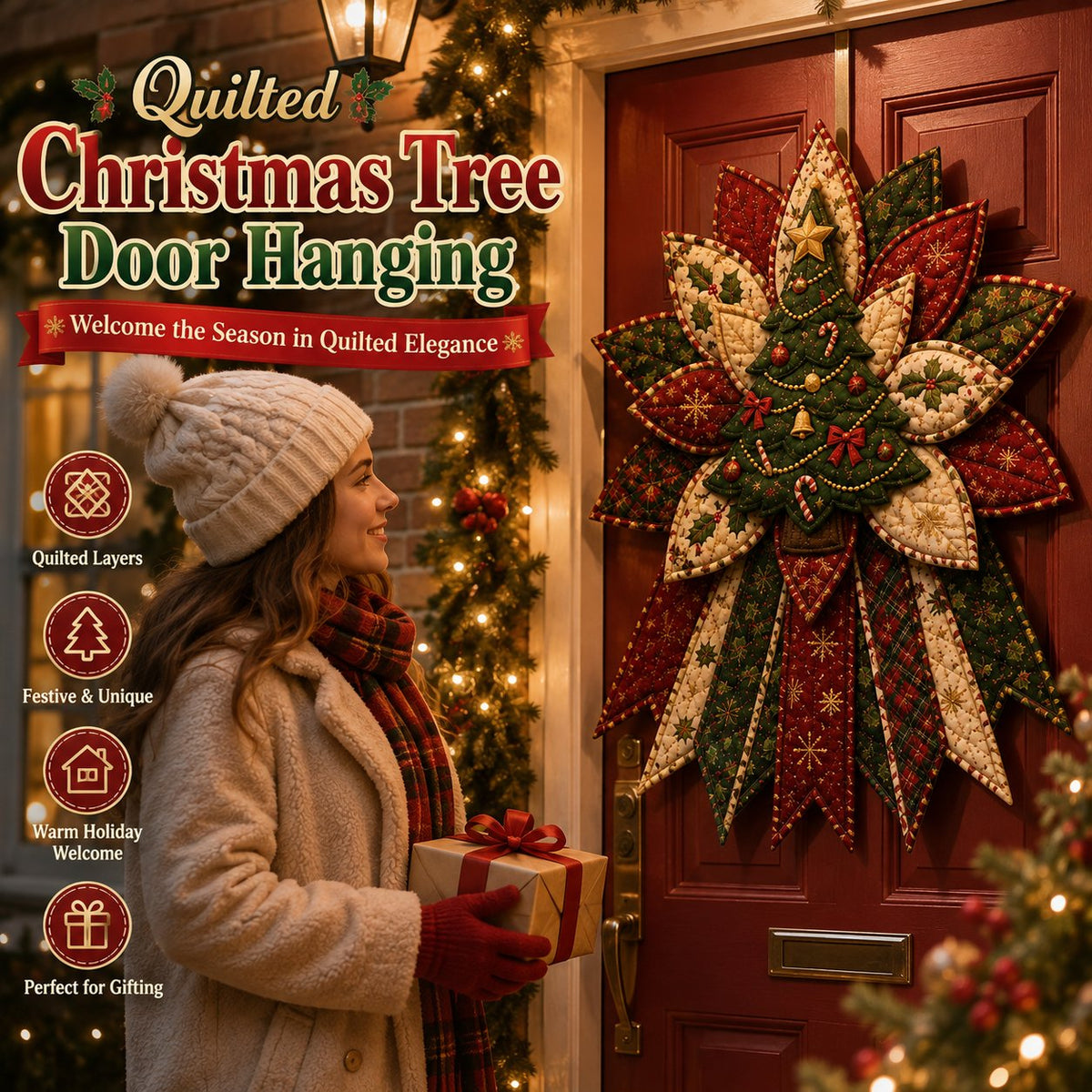 Festive Quilted Christmas Door Hanging DIY Sewing Kit