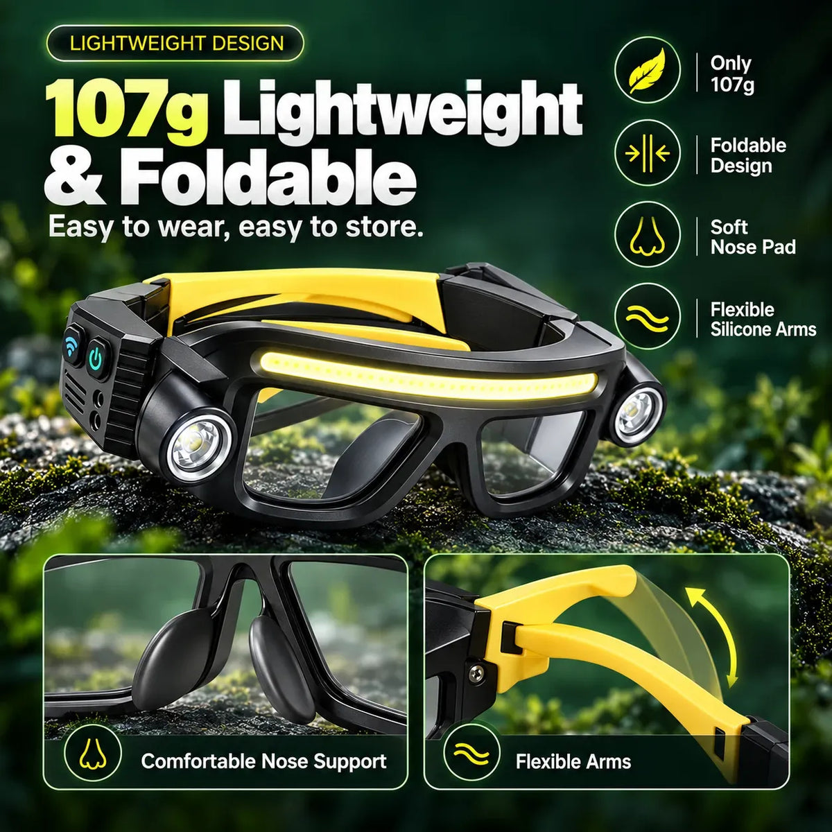Rechargeable LED Light Glasses with 5 Modes & Wave Sensor