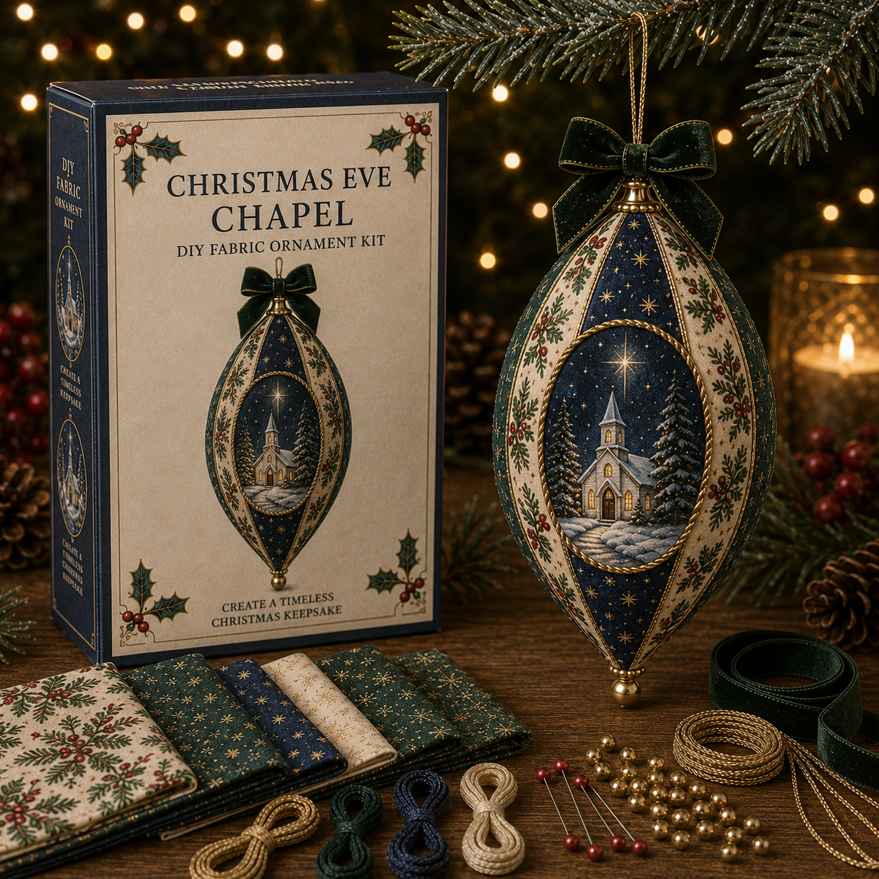 Vintage Christmas Fabric Ornament DIY Kit