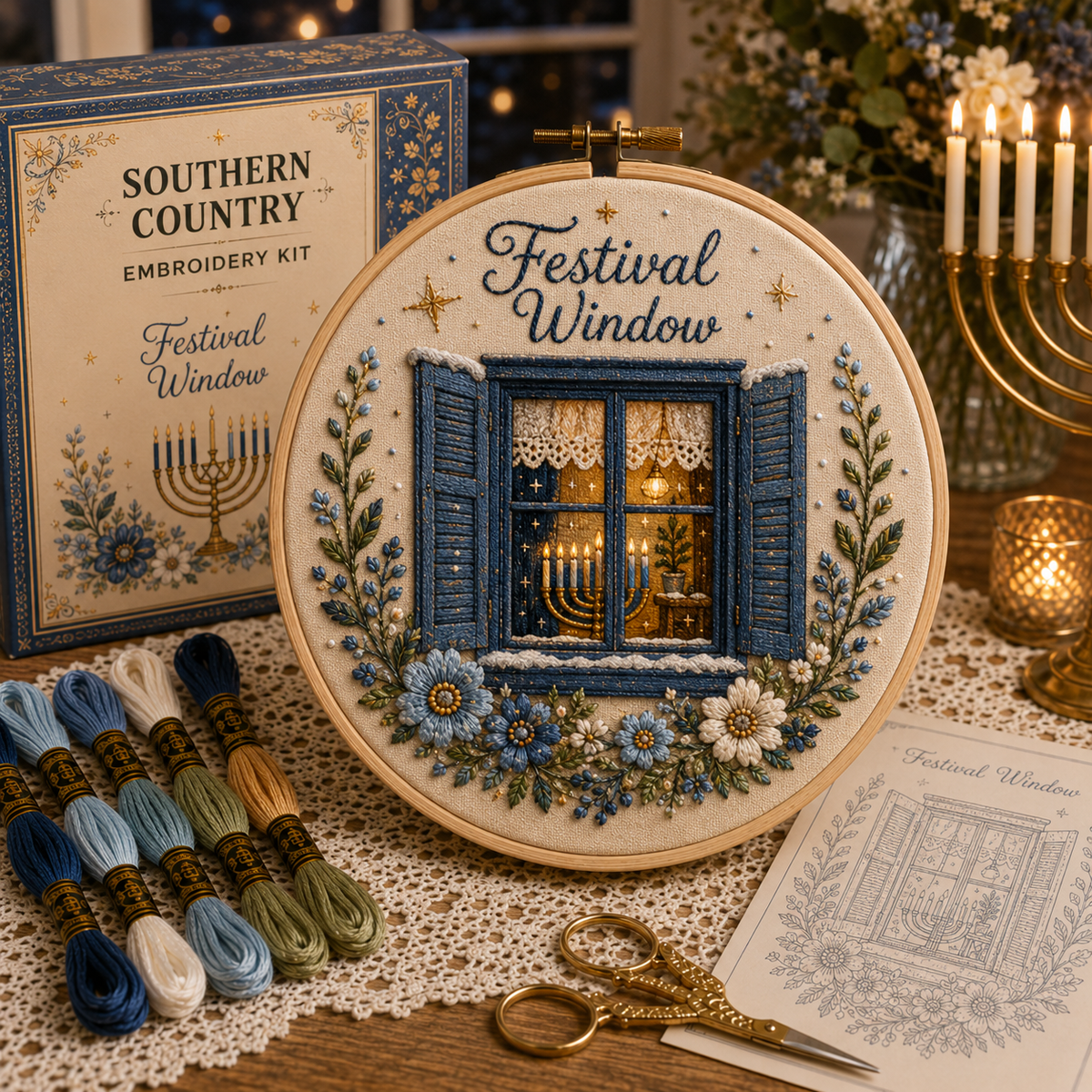 Hanukkah DIY Embroidery Kit – Beautiful Festival of Lights Designs