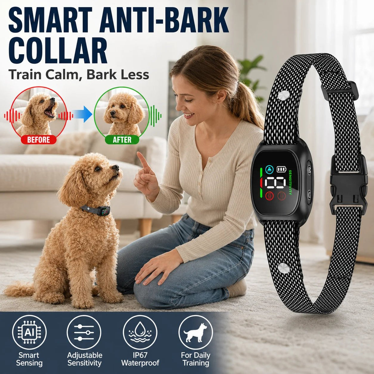 Smart No-Shock Anti-Bark Collar for Dogs