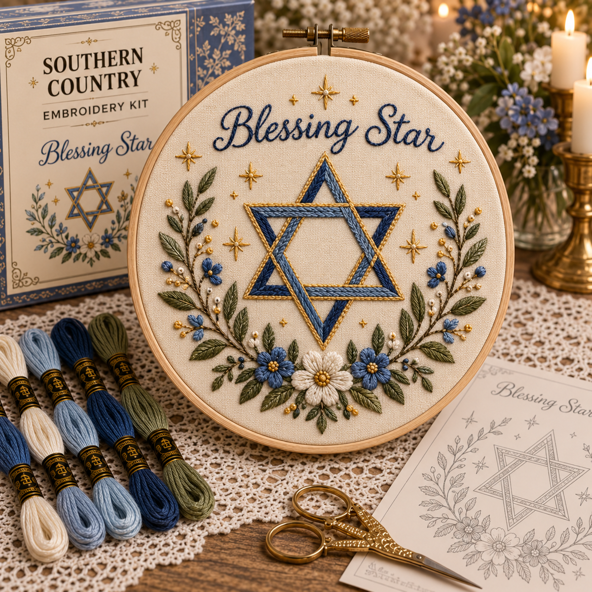 Hanukkah DIY Embroidery Kit – Beautiful Festival of Lights Designs