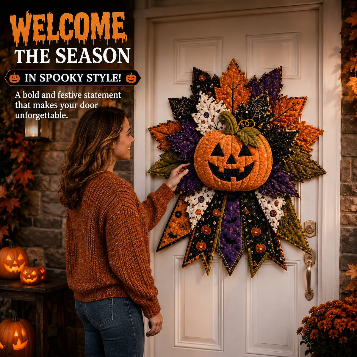 DIY Quilted Halloween Pumpkin Door Hanger Kit