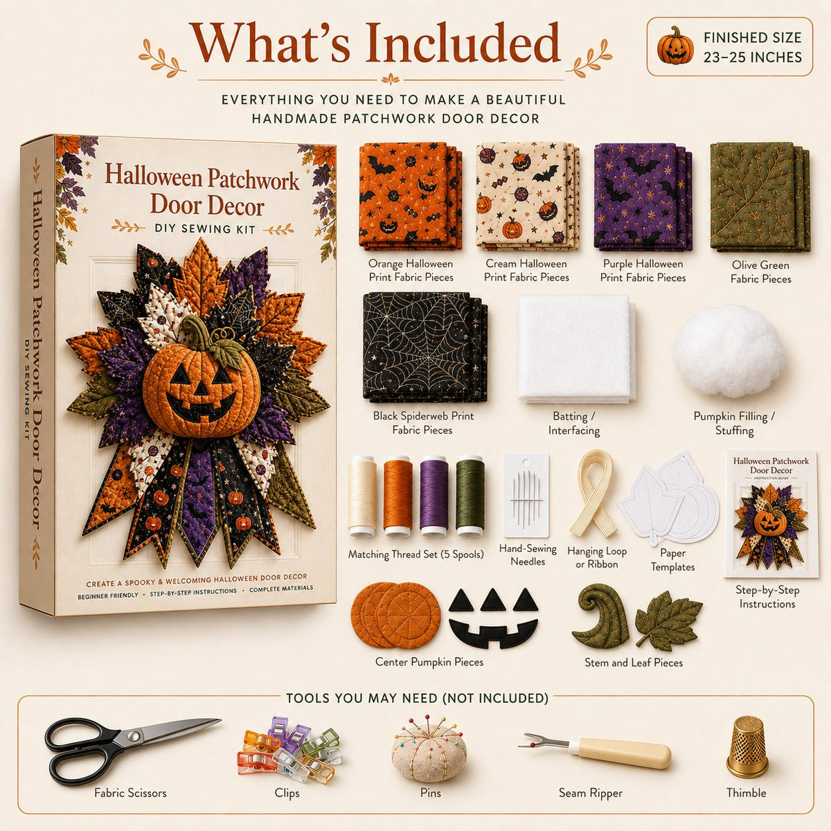 DIY Quilted Halloween Pumpkin Door Hanger Kit