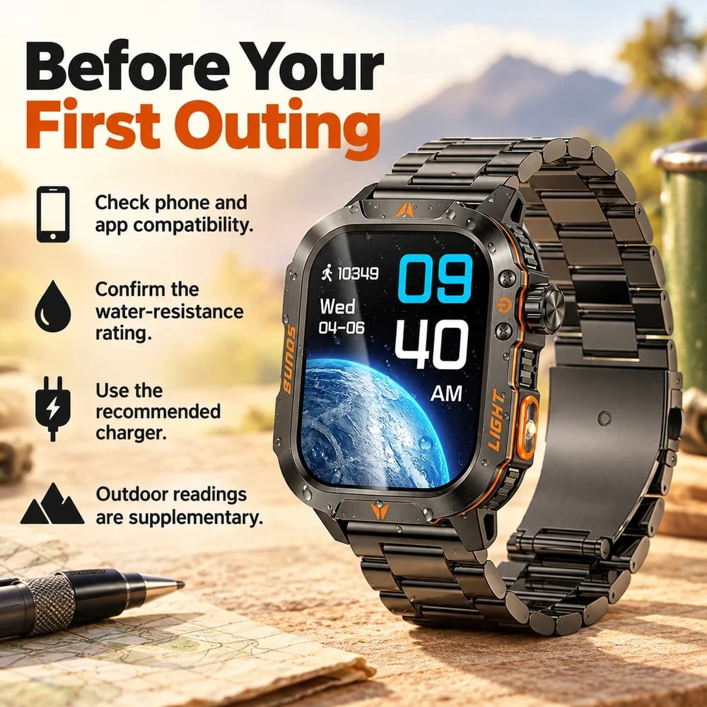 Outdoor-Inspired Smartwatch with Flashlight & Calling
