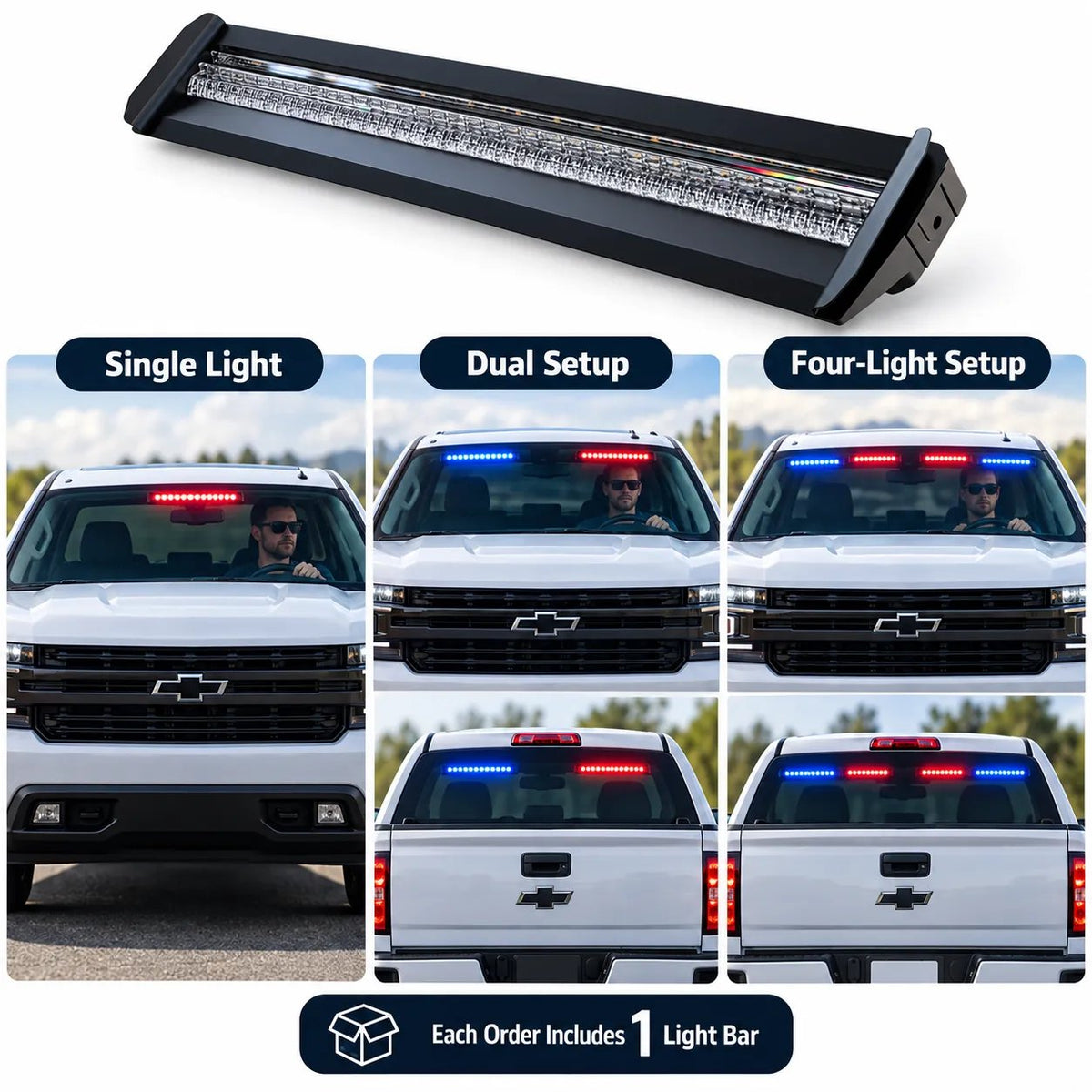 3-Color LED Windshield Warning Light Bar