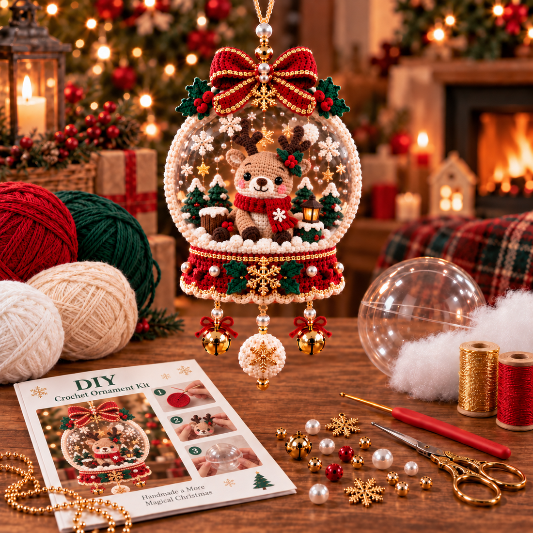 Crochet Christmas Snow Globe Ornament Collection