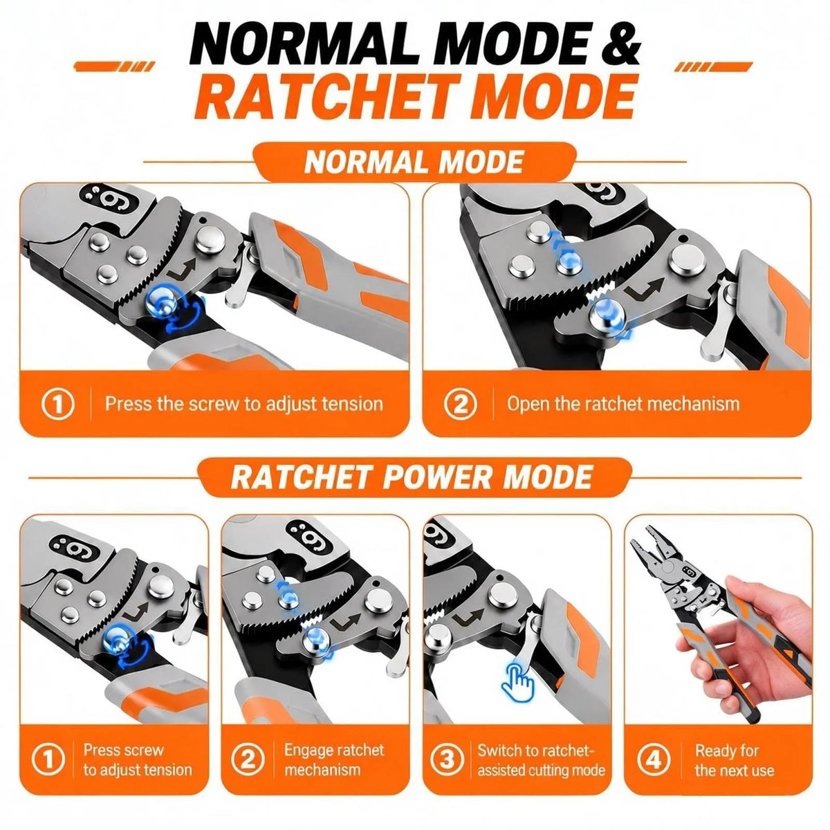 55-Steel Self-Locking Anti-Skid Ratchet Pliers
