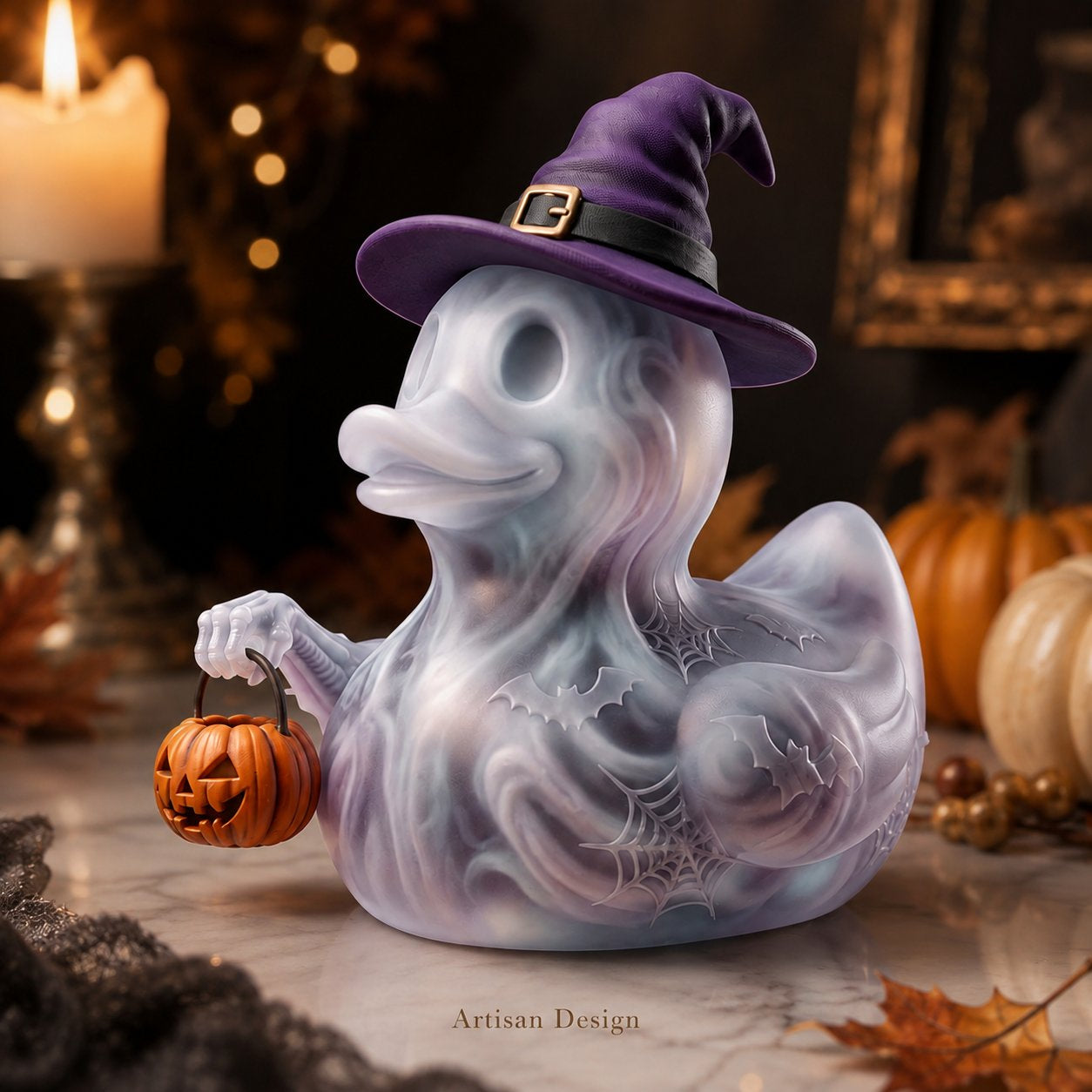 Halloween 2026 Spooky Ghost Witch Duck Figurine