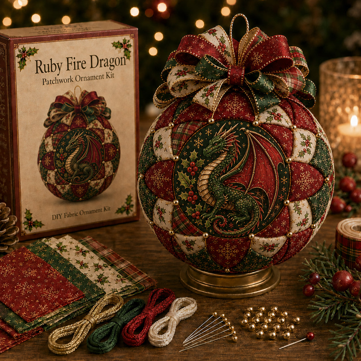 Christmas Dragon Patchwork Ornament DIY Kit