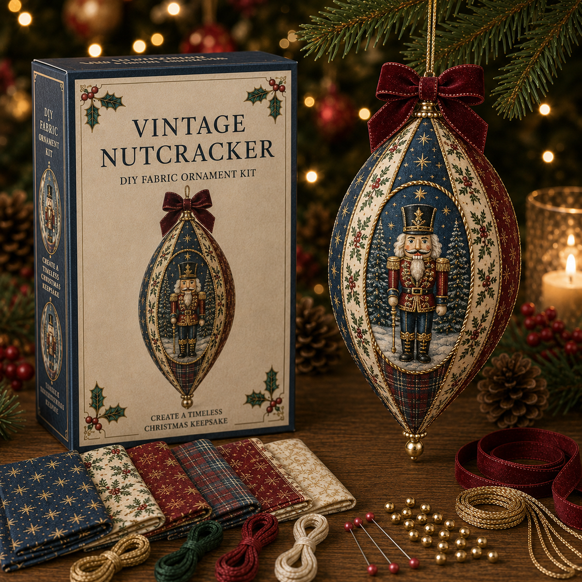 Vintage Christmas Fabric Ornament DIY Kit