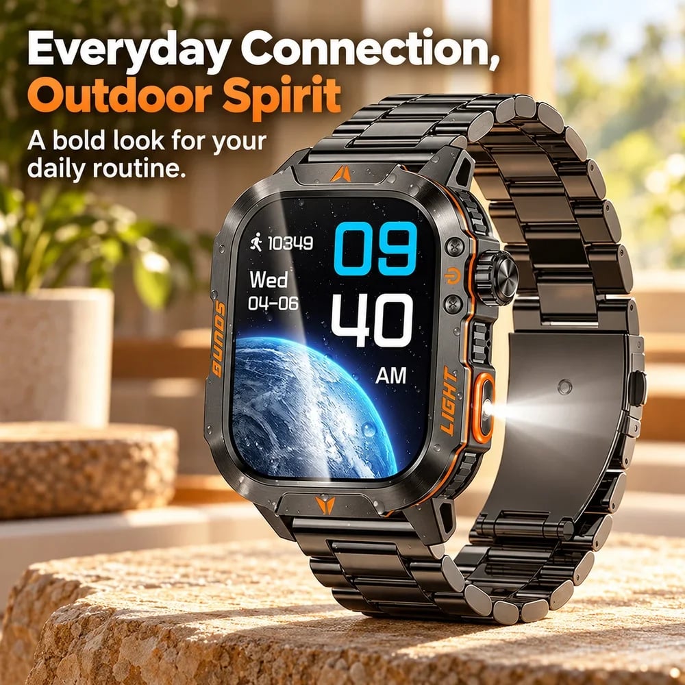 Outdoor-Inspired Smartwatch with Flashlight & Calling