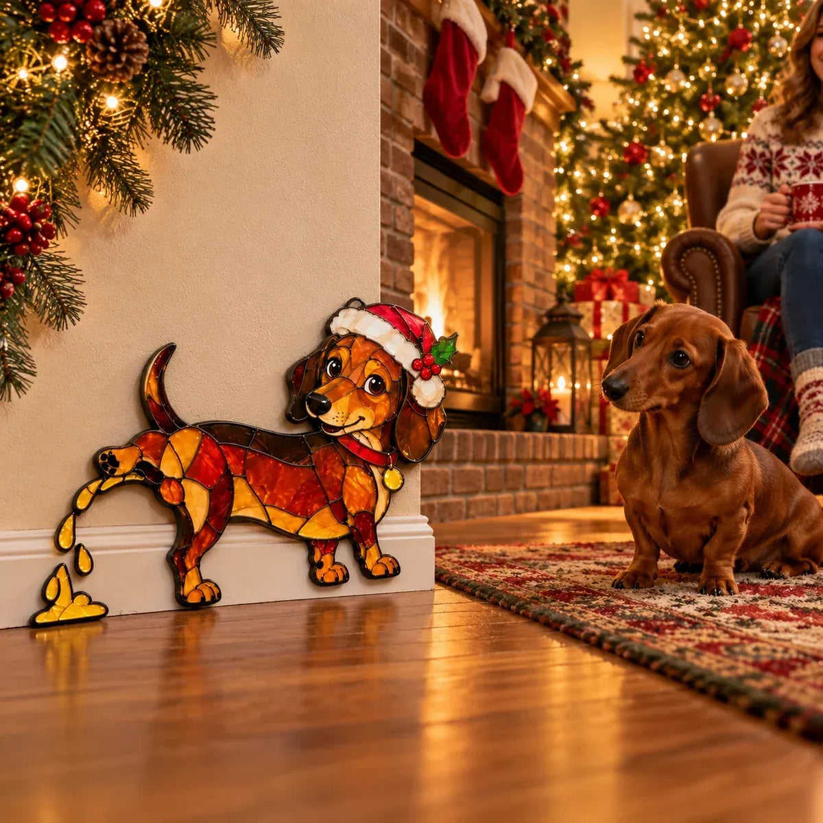 Funny Peeing Dachshund Christmas Decoration