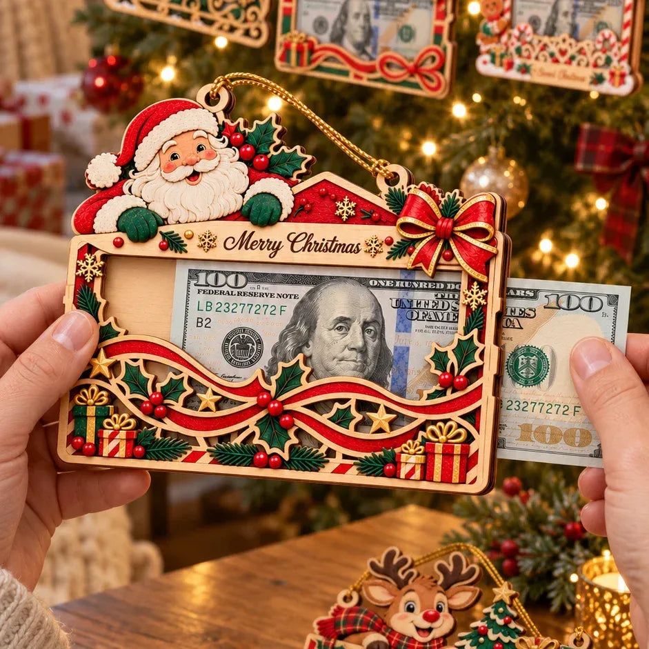 Wooden Christmas Cash Gift Holder Ornament