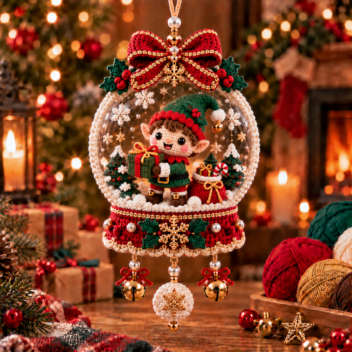 Crochet Christmas Snow Globe Ornament Collection