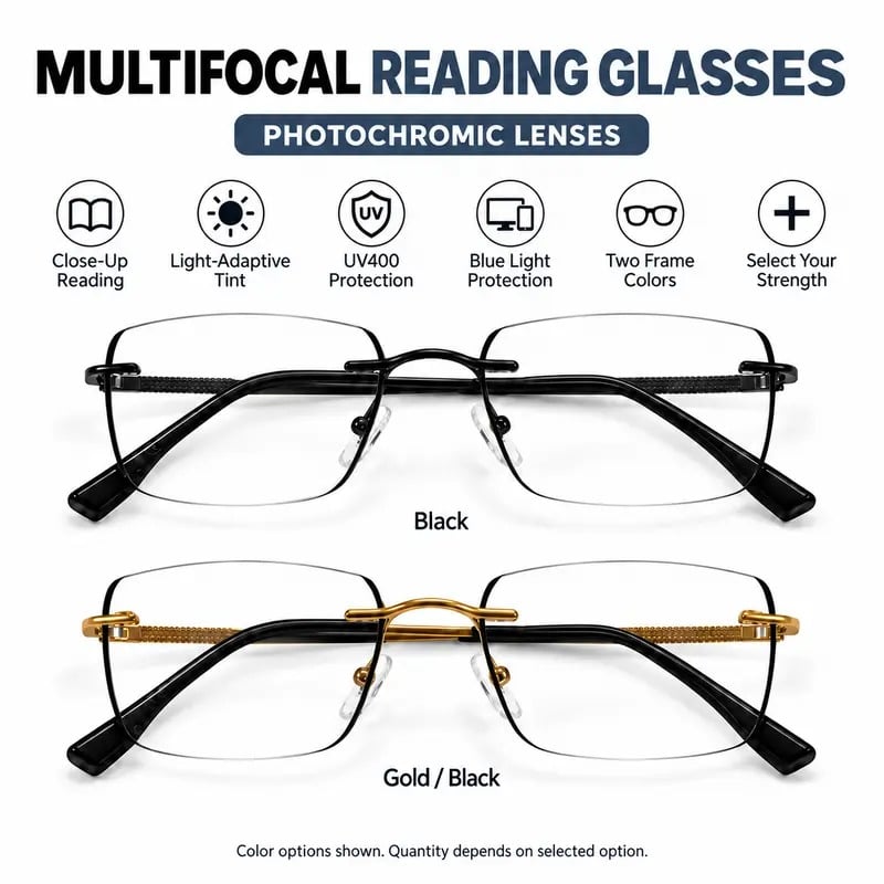Unisex Progressive Multifocal Photochromic Reading Eyeglasses