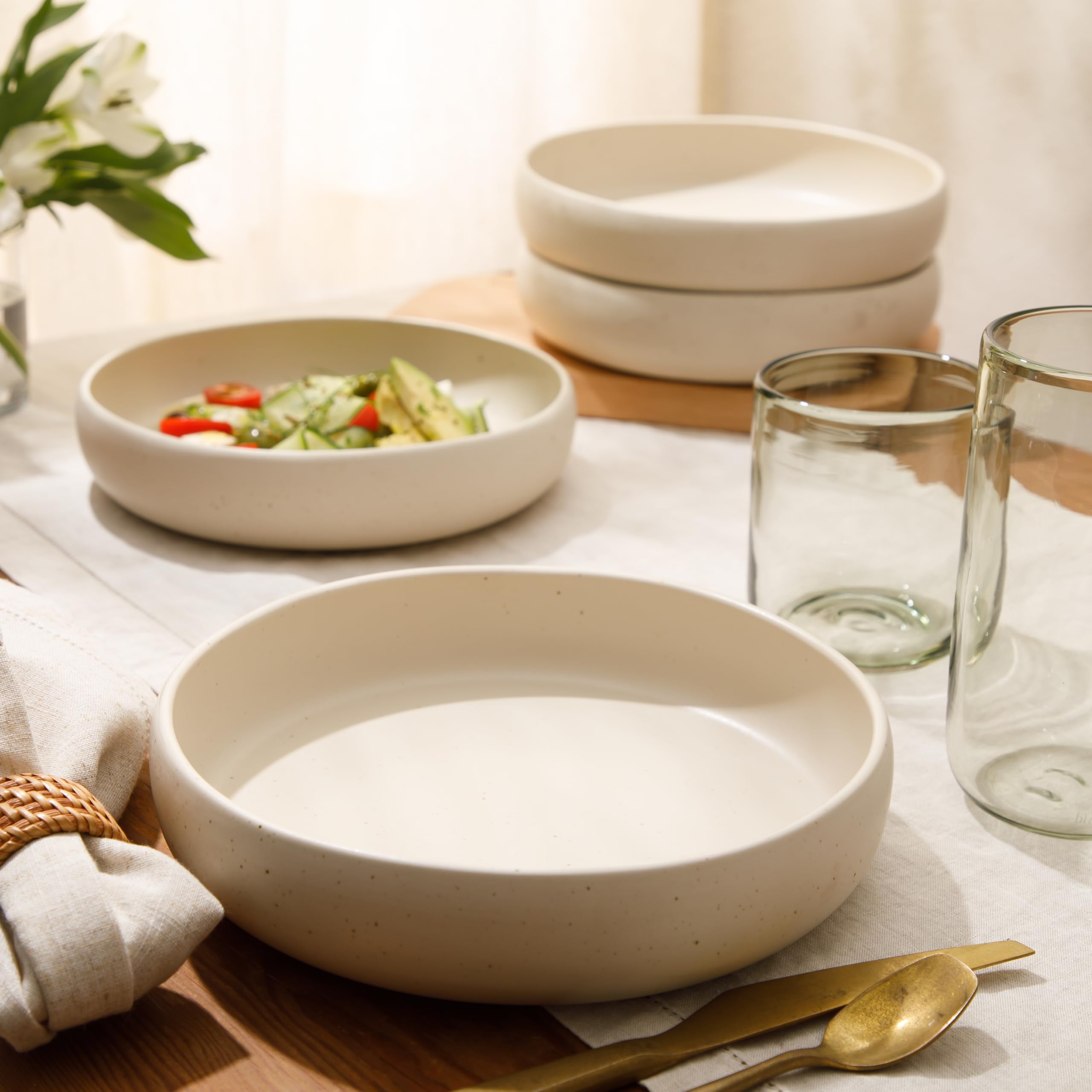 4-Piece Meal & Pasta Bowl Set – Sea Salt White Stoneware