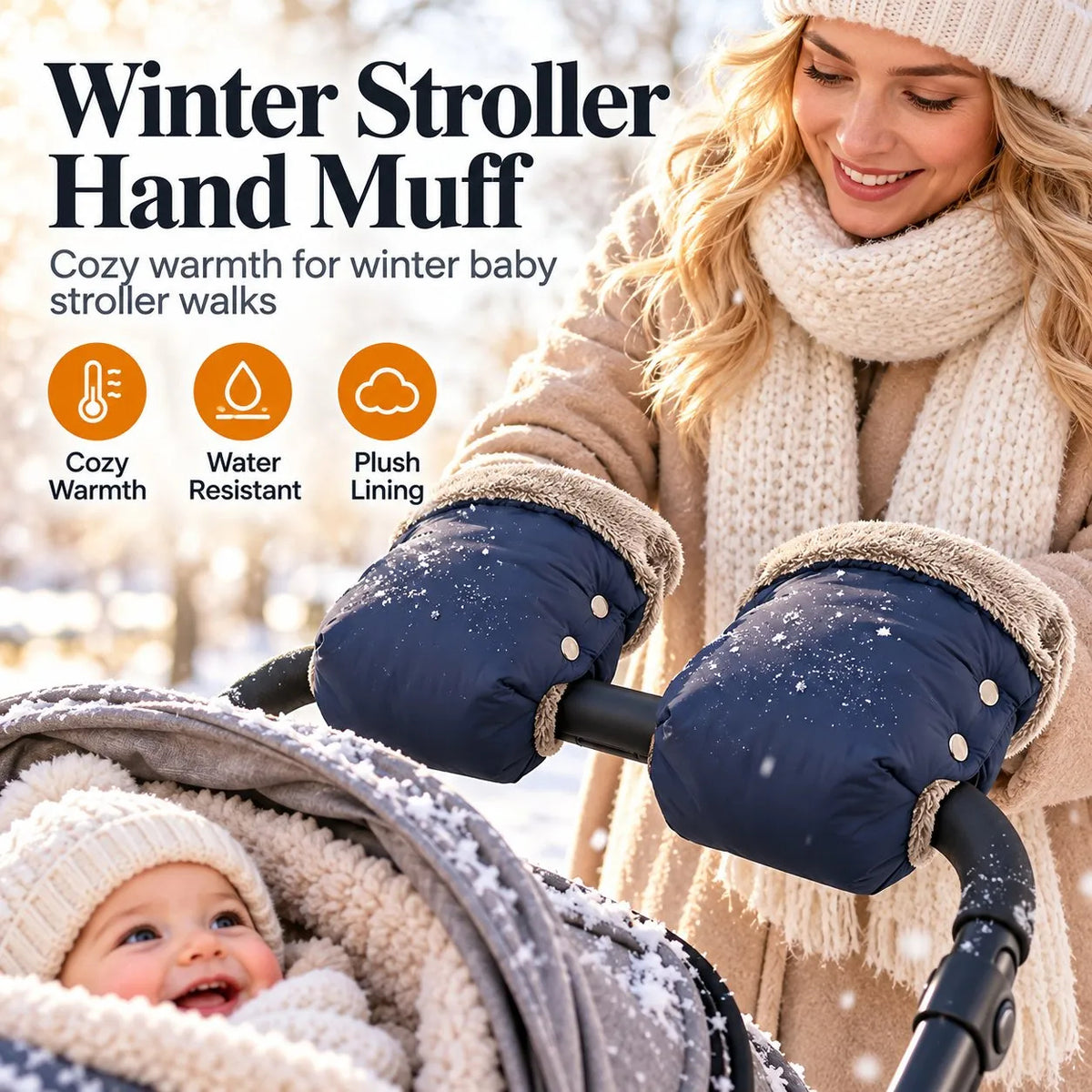 Winter Waterproof Baby Stroller Hand Muff Thicken Warm Stroller Gloves